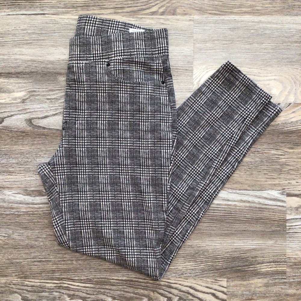 Seven7 Gray and White Plaid Mid Rise Pull On Legging Large